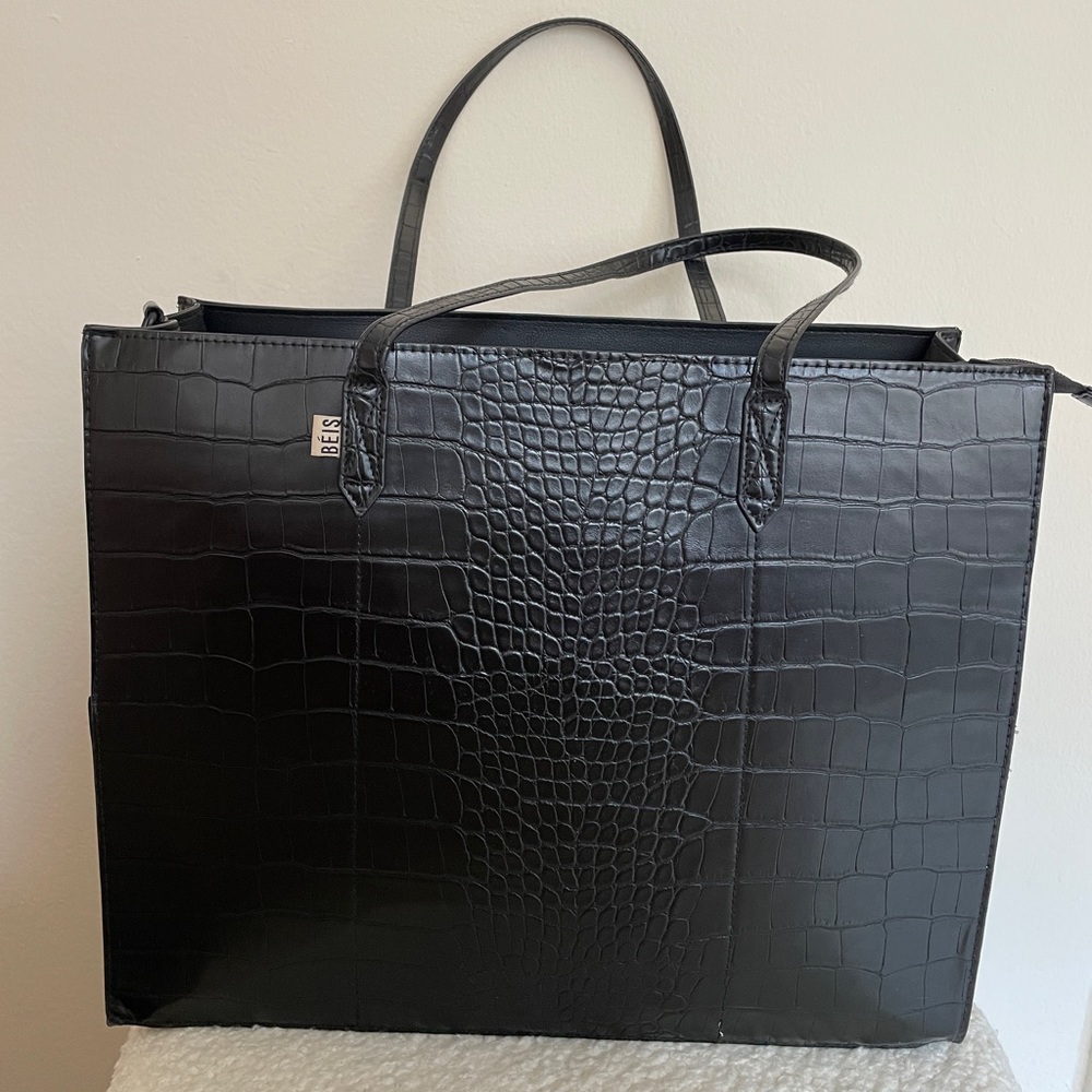 Beis large black croc work tote